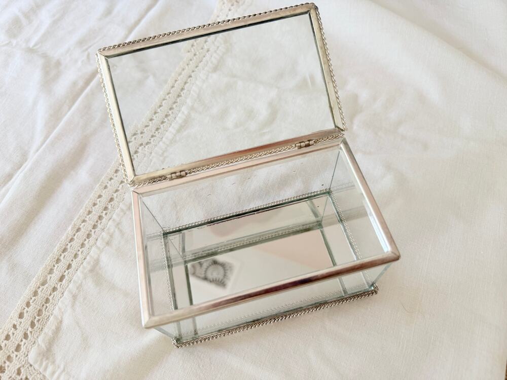 Studio Silversmiths Silver Plated Mirrored Glass Jewelry Box Rope Trim Vintage